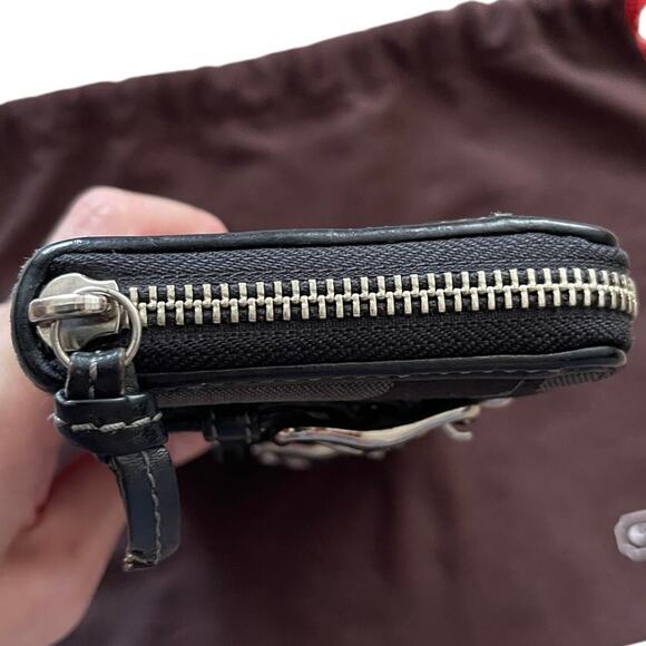 COACH 43393 Zoe Black Signature Double Buckle Wallet Jacquard Leather Zip Clutch - Picture 9 of 12